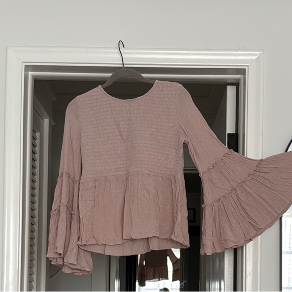 American Eagle Outfitters Pink Ruffled Bell Sleeve Blouse